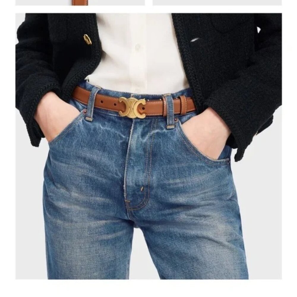 Celine Brown Leather Belt with Gold Hardware